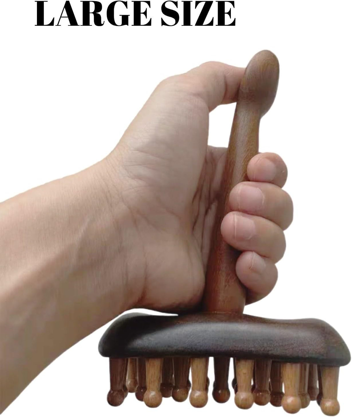 Large Wooden Meridian Massage Brush, Sandalwood, Long Handle
