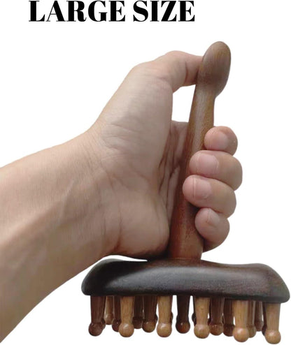 Large Wooden Meridian Massage Brush, Sandalwood, Long Handle