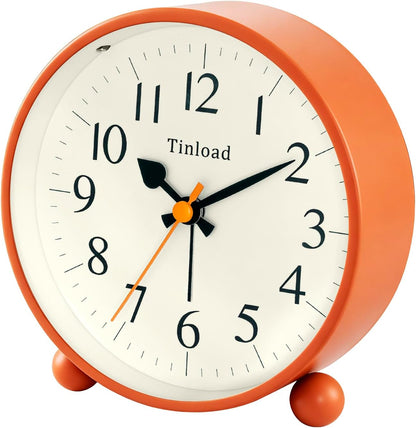 Tinload 4.5" Vintage Retro Analog Alarm Clock, Super Silent Non Ticking Small Clock with Manual Light, Snooze, Battery Operated, for Living Room, Bedroom, Bedside, Desk(Blue)
