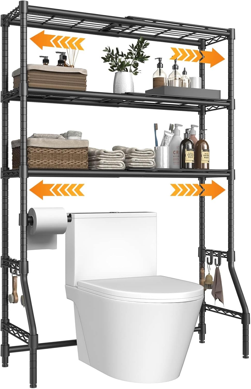 Over The Toilet Storage Rack with Expandable 3-Tier Adjustable Height & Width (22"-38") Bathroom Organizer Shelves Space Saver Above Toilet Over Washer and Dryer Shelf for Laundry Room