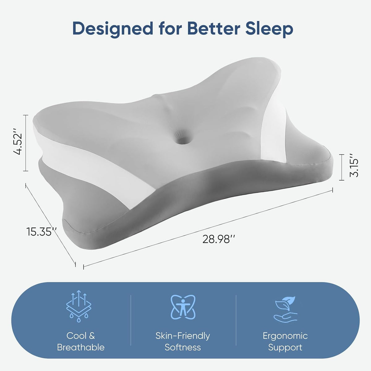 Sweetcrispy Cervical Pillow for Neck Pain Relief, Cooling Memory Foam