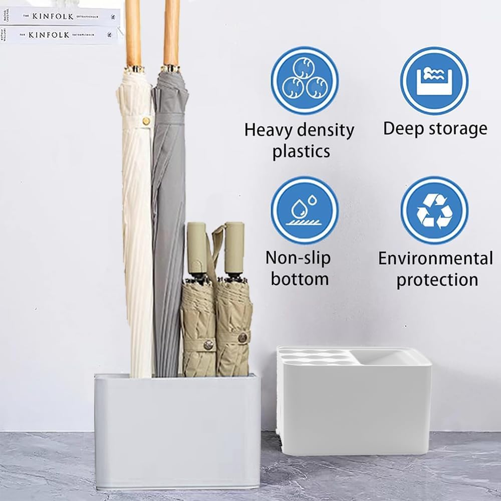 Umbrella Stand Holder with Drip Tray, 15-Slot Entryway Umbrella Organizer | Unlike Open Bins: 9 Round + 6 Square Slots Keep Umbrellas Separate and Upright; Removable Drip Tray; Compact Corner Design