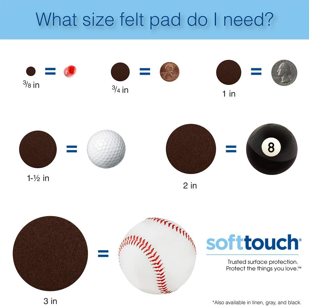 SOFTTOUCH "Self-Stick Furniture Round Felt Pads for Hard Surfaces – Protect Your Hard Floors from Furniture Scratches, 1-1/2"" Linen, Round (8 Pieces)" (4719395N)