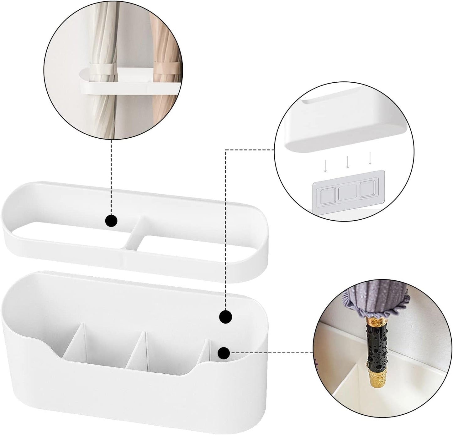 Wall Mount Umbrella Stand Holder, Modern Entryway Organizer with Drip Tray for Wet Umbrellas, Compact & Space-Saving Storage Rack for Home & Office (White)