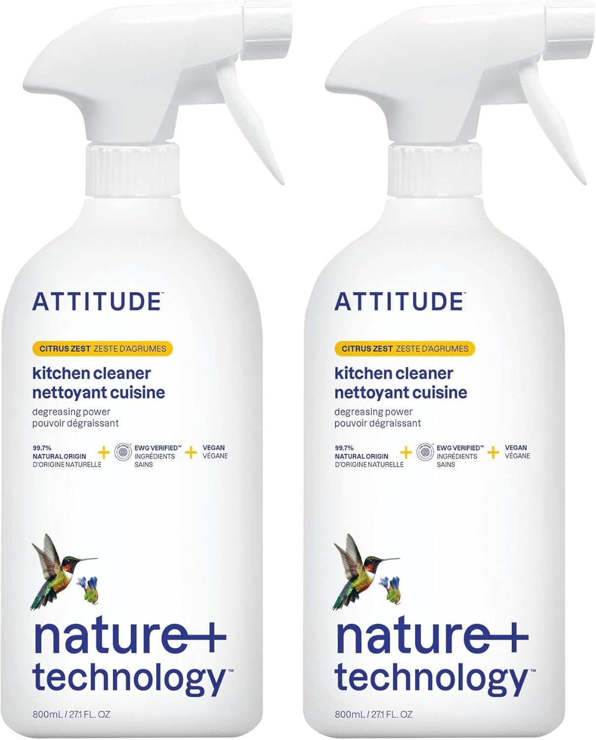 ATTITUDE Kitchen Cleaner Spray, EWG Verified, Degreaser Spray to Cut Grease & Grime, Plant-Based & Vegan, Citrus Zest Scent, 27.1 Fl Oz
