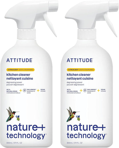 ATTITUDE Kitchen Cleaner Spray, EWG Verified, Degreaser Spray to Cut Grease & Grime, Plant-Based & Vegan, Citrus Zest Scent, 27.1 Fl Oz