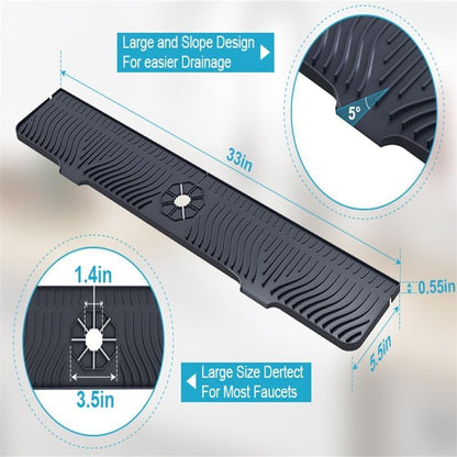 33 Inch sink splash guard Silicone Splash Guard Mat for Faucet, Narrow Edge Water Barrier for Kitchen Sink And Bathroom Washbasin (Black) (Black)
