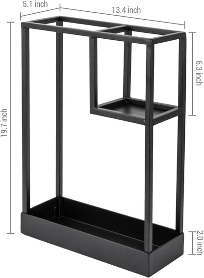 MyGift 20 Inch Brass Tone Metal Umbrella Stand with Drip Tray | Freestanding Rain Gear Storage - Long Short Umbrellas Canes Walking Sticks Entryway Lobby Office Floor Standing Drip Catcher