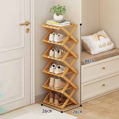 YYW Bamboo Shoe Rack for Entryway, Foldable Free Standing for Closet | Installation-Free Vertical Shoe Racks, Shoe Shelf for Living Room Bedroom, Easy To Assemble, Tawny 5 Layers
