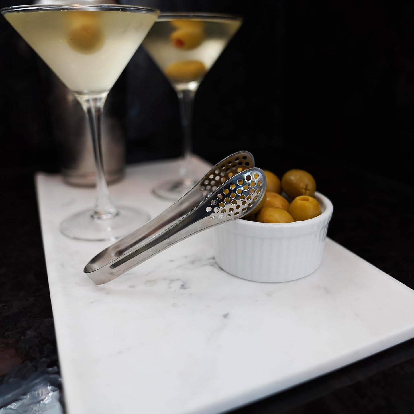 Fox Run Stainless Steel Mini Straining Tongs For Ice, Tea Bags, Olives, Cherries and More, 5"