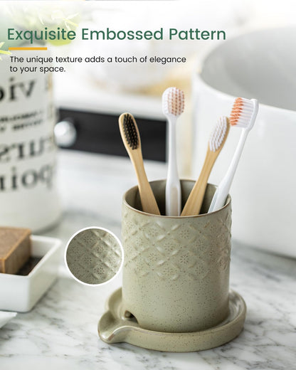 Zoeeker Toothbrush Holder with Drainage, Ceramic Toothbrush Holders Set | Electric Toothbrush & Toothpaste Holder for Bathrooms Self-draining Tooth Brush Cup Countertop Organizers for Family, Yellow