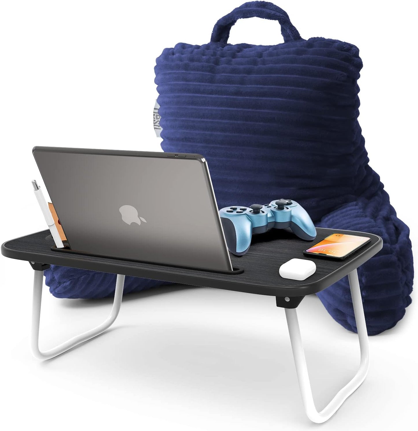 Nestl Reading Pillow with Shredded Memory Foam, Luxe Cut Plush Back Pillow for Sitting Up in Bed, Back and Arms Adjustable Support for Adult & Teens, Backrest Pillows with Washable Cover Dark Grey