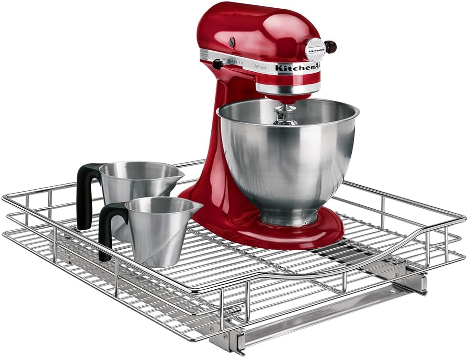 LYNK PROFESSIONAL® Pull Out Cabinet Organizer, Kitchen Slide Out Drawer | 14W x 21D chrome rollout shelf creates easy-access storage for cookware, pantry items and kitchen essentials inside cabinets