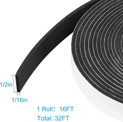 2 Rolls Foam Seal Tape for Door Window Insulation, Soundproof and Shockproof Foam Adhensive Strip, 3/8" Wx3/16 T Single Sided Foam Tape, Cold Air and Draft Closed Cell Seal Strip,Total 32FT