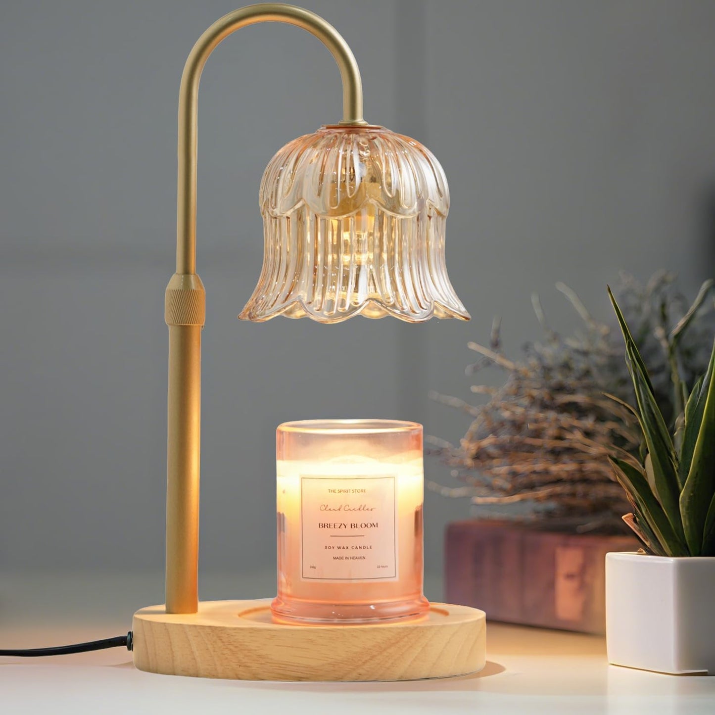 CRMILL Candle Warmer Lamp with Timer: Adjustable Dimmable Height Adjustable Warming - Flower Shape Wax Lamp Jar Candles No Flame Modern Home Decor Table Lights - Home Living Bedroom