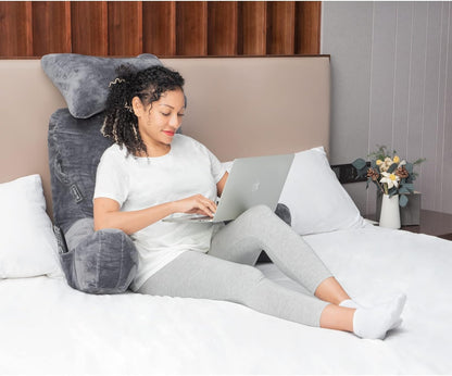 SLIGUY Reading Pillow-Bed Rest Pillow with Detachable Neck Roll & Support Arm for Sitting in Bed Couch or Floor-Backrest Reading Pillow Adult Back Pillow for Reading/Watching TV/Gaming,Dark Grey