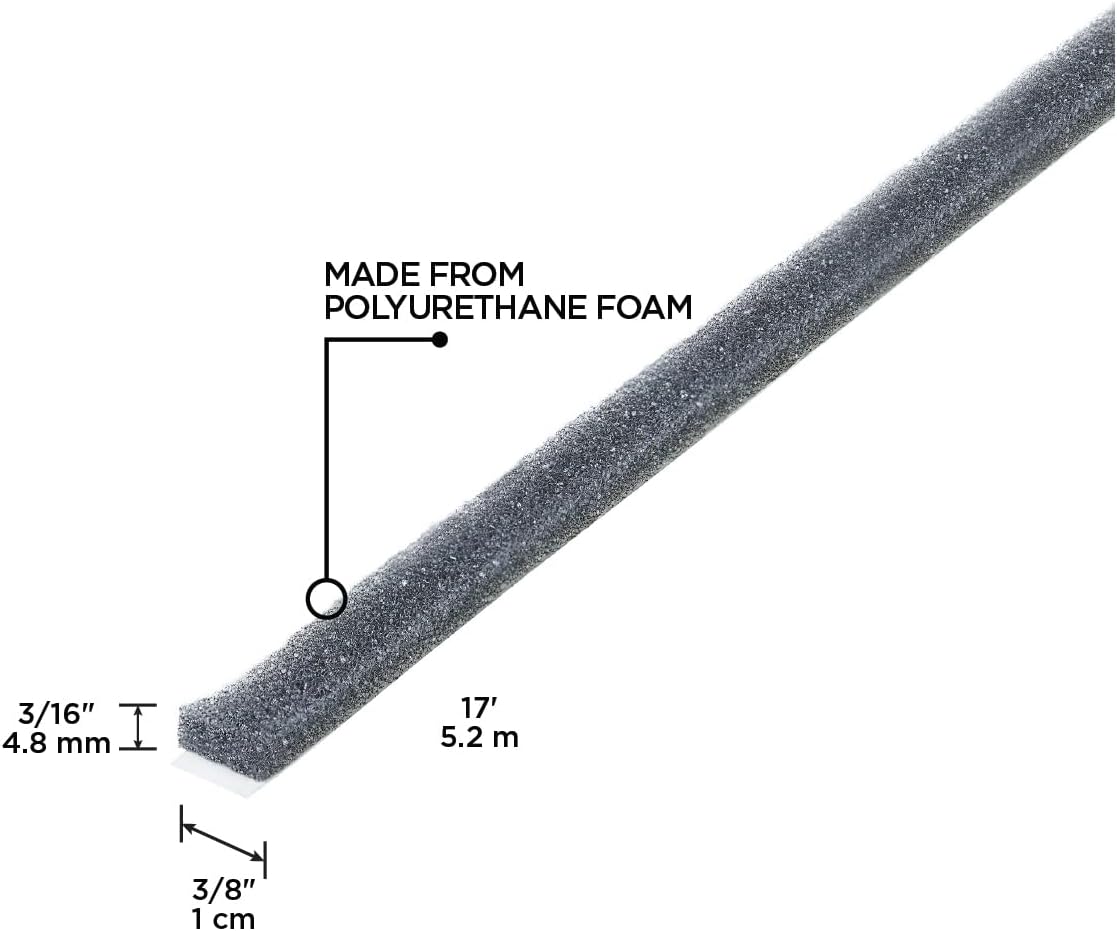 MD Building Foam Window Seal for Ex-Large Gaps, Gray, 17ft | Open-Cell Polyurethane Foam, Self-Adhesive Backing, Cut-to-Length Scissors, Seals Drafts Moisture Dust Insects