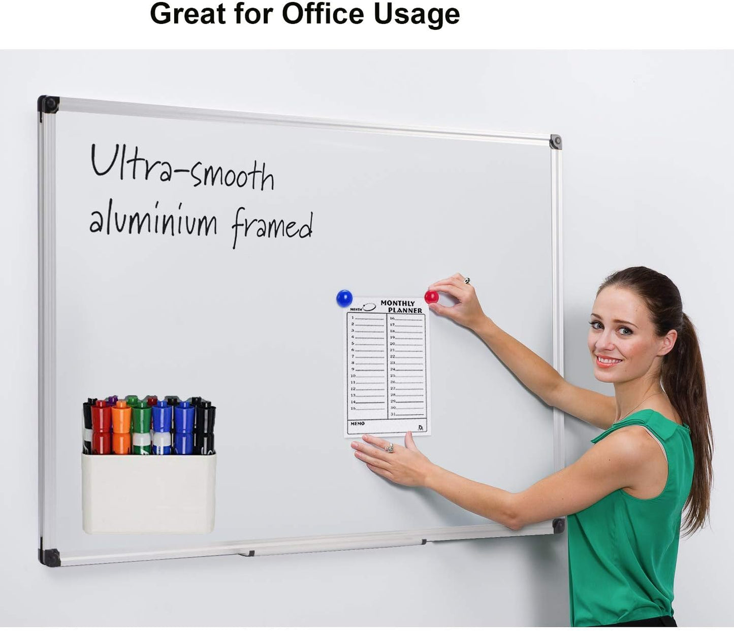 Marbrasse Magnetic Dry Erase Marker Holder,Pen and Eraser Holder for Whiteboard，Magnet Pencil Cup Utility Storage Organizer for Office, Refrigerator, Locker and Metal Cabinets (2 Pack)