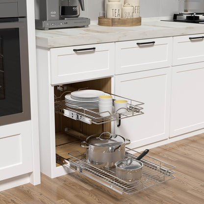 OCG Pull Out Cabinet Organizer (15" W x 21" D), Pull out Drawers, Cabinet Pull Out Shelves for Base Cabinet Organization in Kitchen Bathroom Pantry, Bottom Mount, Chrome Finish