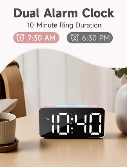 Cadmos 110dB Extra Loud Alarm Clock for Heavy Sleepers Adults, Digital Clock with 7 Color Night Light, RGB Display, Dual USB Charger, Small Clocks for Bedrooms, Kids, Teens (White+RGB)