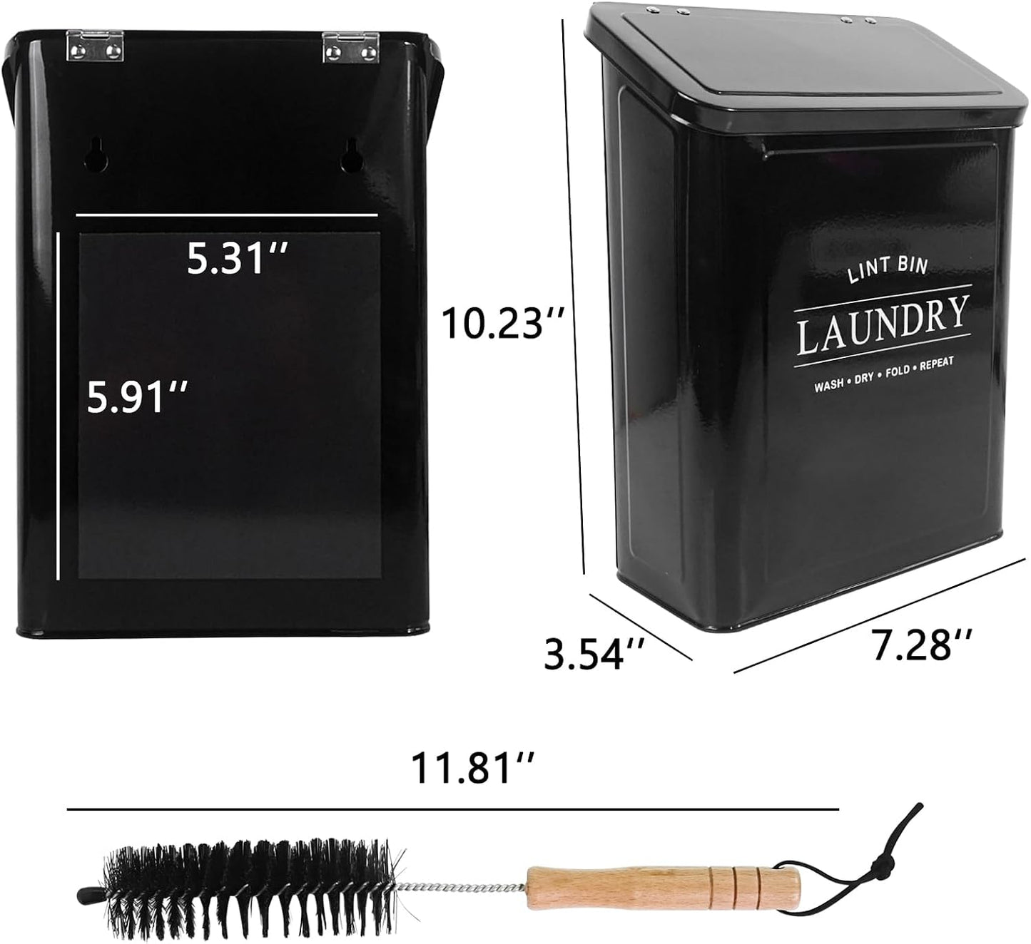 DreamsEden Laundry Lint Bin with Brush, Magnetic Wall Mount Container, 7 x 10 inch Steel Lint Collector 3.5L Storage Holder Organizer for Dryer Sheets Wool Balls Laundry Pods (Black)