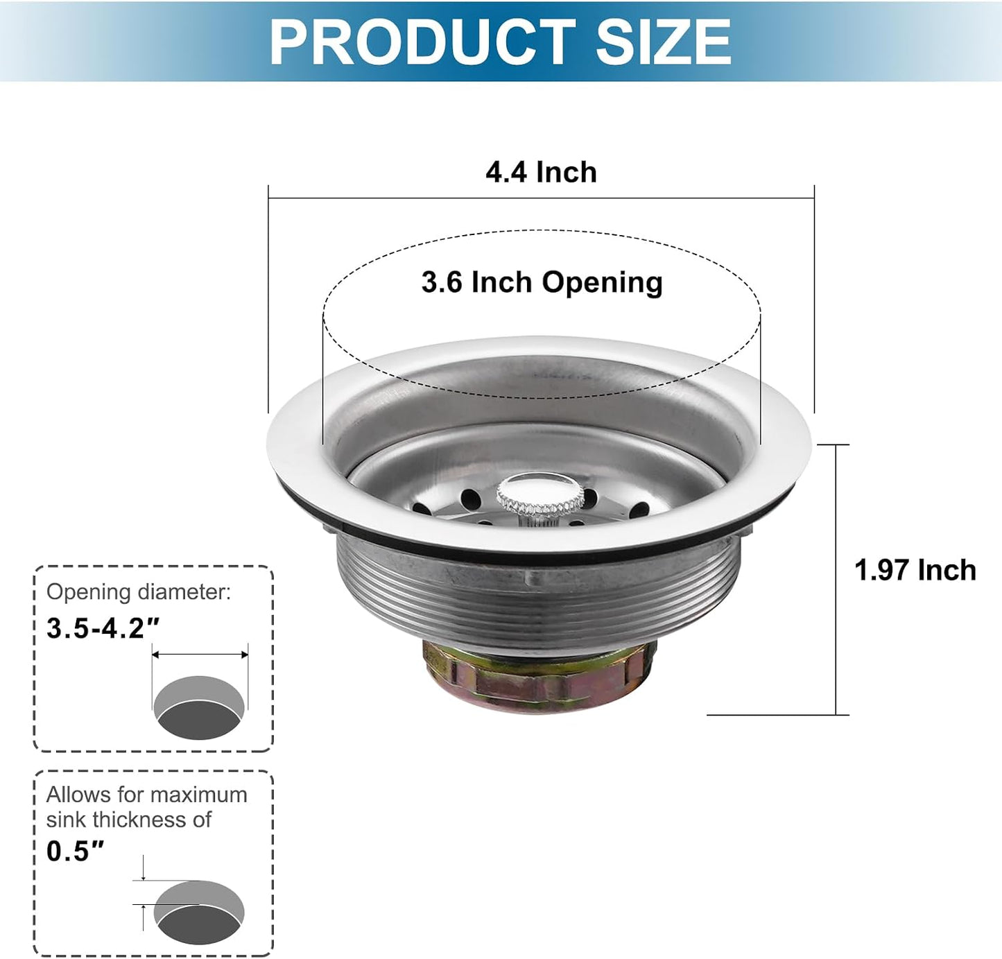 ZM Kitchen Sink Basket Strainer with Stopper, 3-1/2” Drain