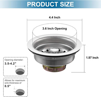 ZM Kitchen Sink Basket Strainer with Stopper, 3-1/2” Drain
