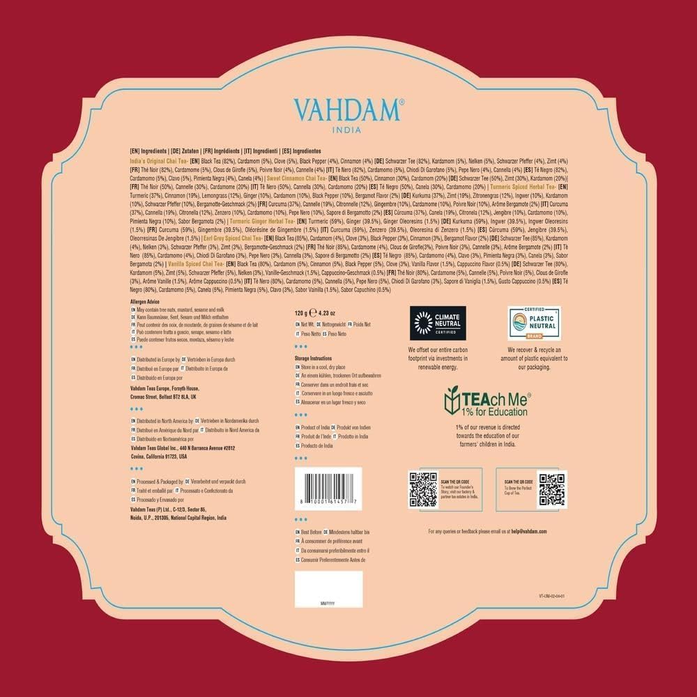 VAHDAM, Assorted Herbal Tea Sampler (18 Tea Bags, 9 Flavors) Caffeine-Free, Non-GMO | Double Infusion, Individually Enveloped Tea Bags | Herbal Tea Assortmen