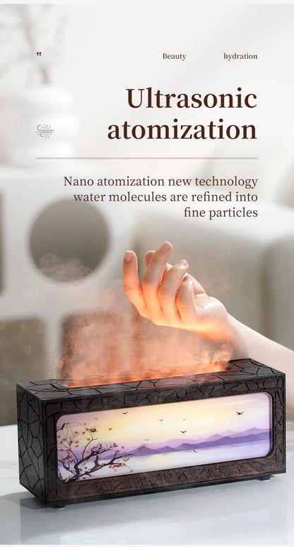 Fireplace Flame Essential Oil Diffuser, 280ml Aromatherapy Humidifier with Remote Control, 7 Color LED Lights, Ultrasonic Aroma Diffuser for Home Bedroom Office Yoga Spa, White