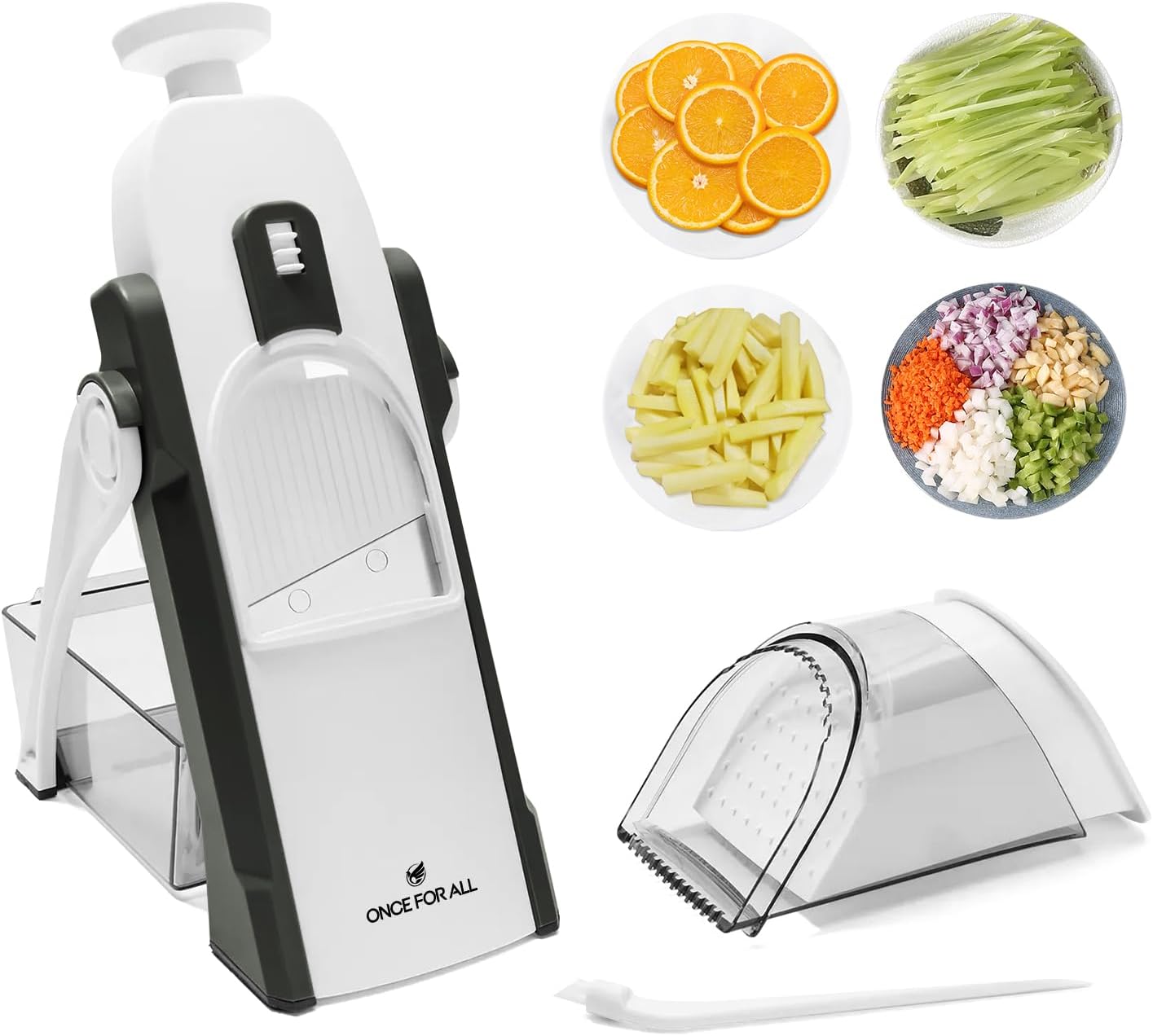 ONCE FOR ALL Safe Mandoline Slicer Plus, Bigger Size, Potato Slicer, Black | 0.1-8mm Adjustable Vegetable Food Chopper, Kitchen Mandoline Slicer Stainless Steel, Detachable Blade, Dishwasher-safe, Gift