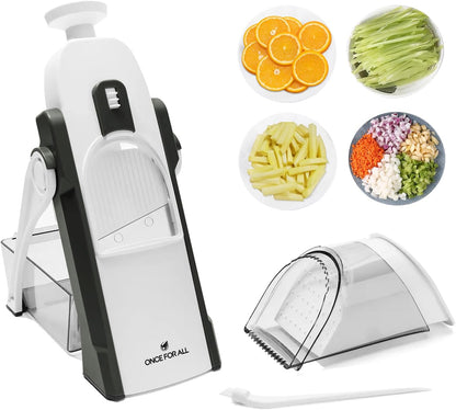 ONCE FOR ALL Safe Mandoline Slicer Plus, Bigger Size, Potato Slicer, Black | 0.1-8mm Adjustable Vegetable Food Chopper, Kitchen Mandoline Slicer Stainless Steel, Detachable Blade, Dishwasher-safe, Gift