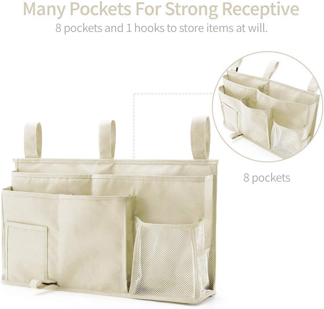 Bseash Bunk Bed Organizer, Bedside Caddy Hanging Bed Organizer Storage Bag 8 Pockets, for College Dorm Rooms Bed, Hospital Bed, Baby Bed Rails, 600D Oxford Cloth