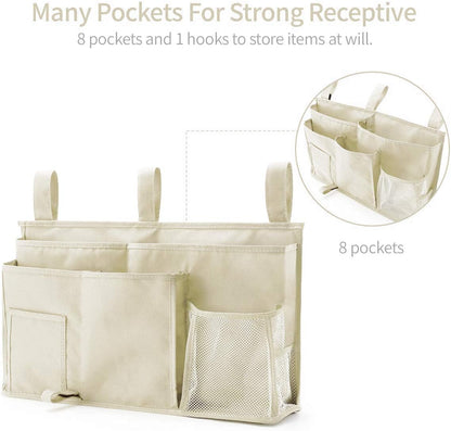 Bseash Bunk Bed Organizer, Bedside Caddy Hanging Bed Organizer Storage Bag 8 Pockets, for College Dorm Rooms Bed, Hospital Bed, Baby Bed Rails, 600D Oxford Cloth