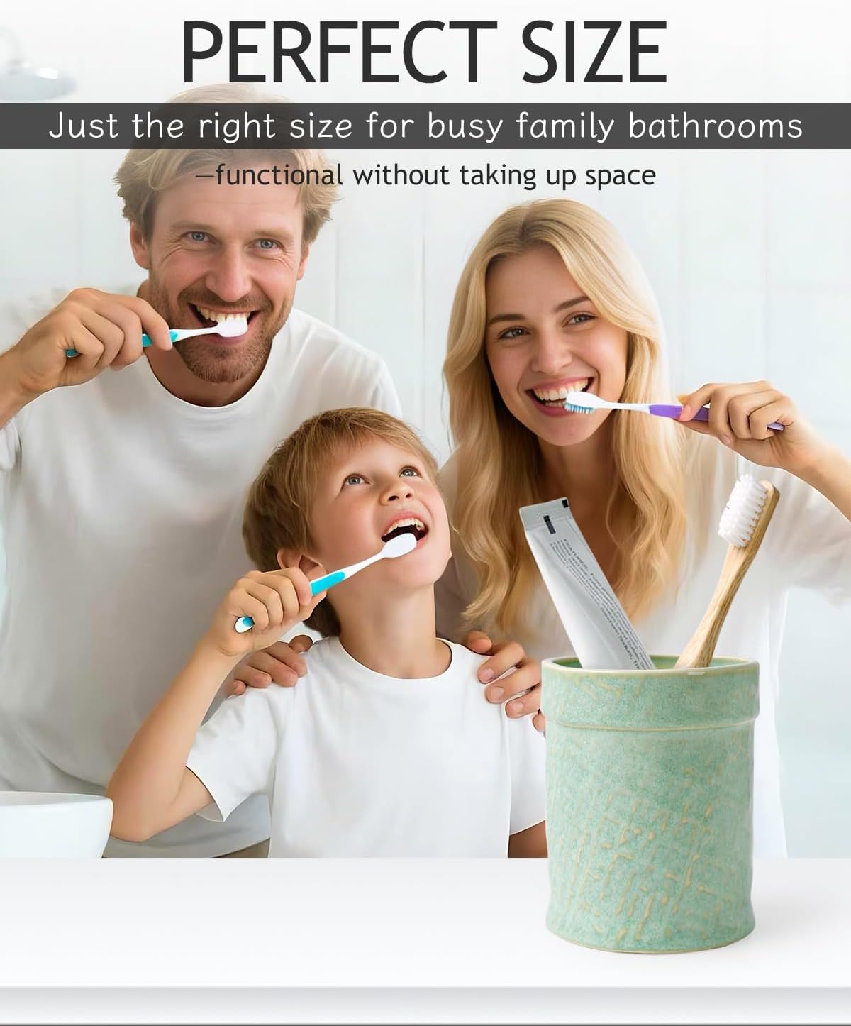 Toothbrush Holder, Tooth Brush Holder for Bathroom - Ceramic Toothbrush Cup White Toothbrush Holders Countertop, Makeup Brush Holder Pen Holder, 3.62" x 3.62" x 3.93", ANTIS'S HOME