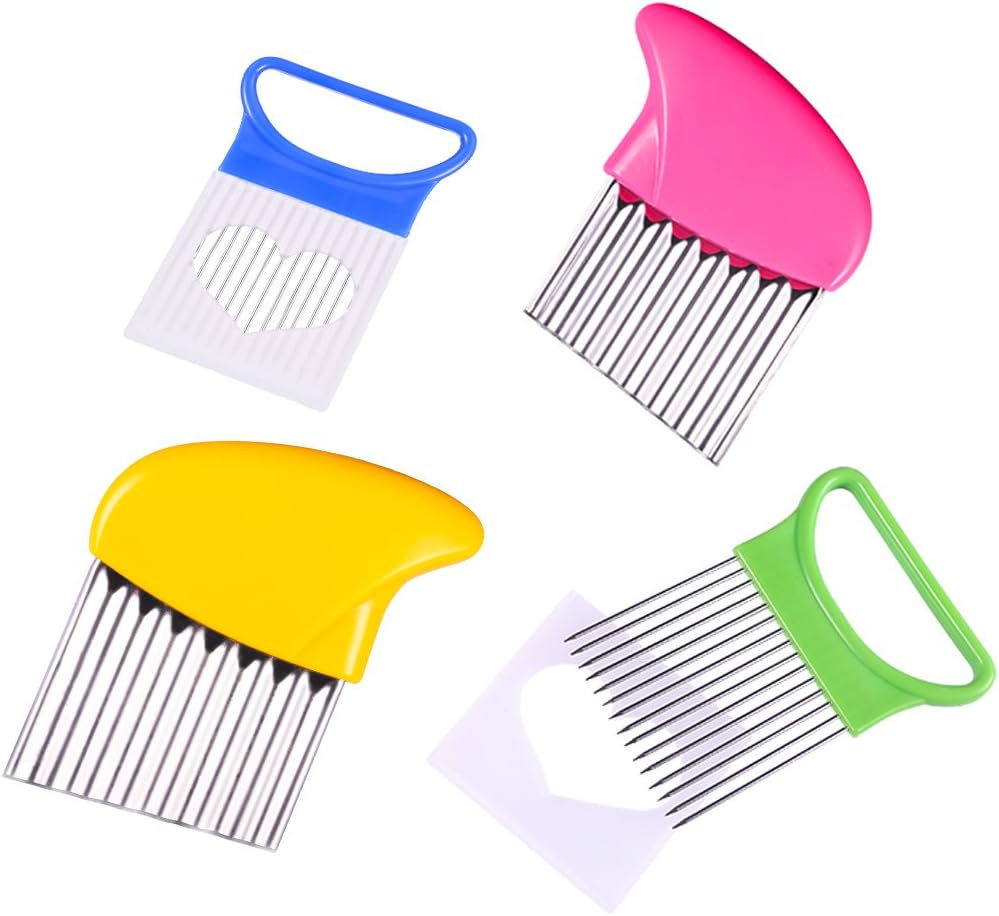 Crinkle Cut Knife set, 1 Fork Slicing Helper 3 Stainless Steel Crinkle Cutter, Fruit And Vegetable Wavy Chopper Knife, Potato Cutter Onion Cutter Fren