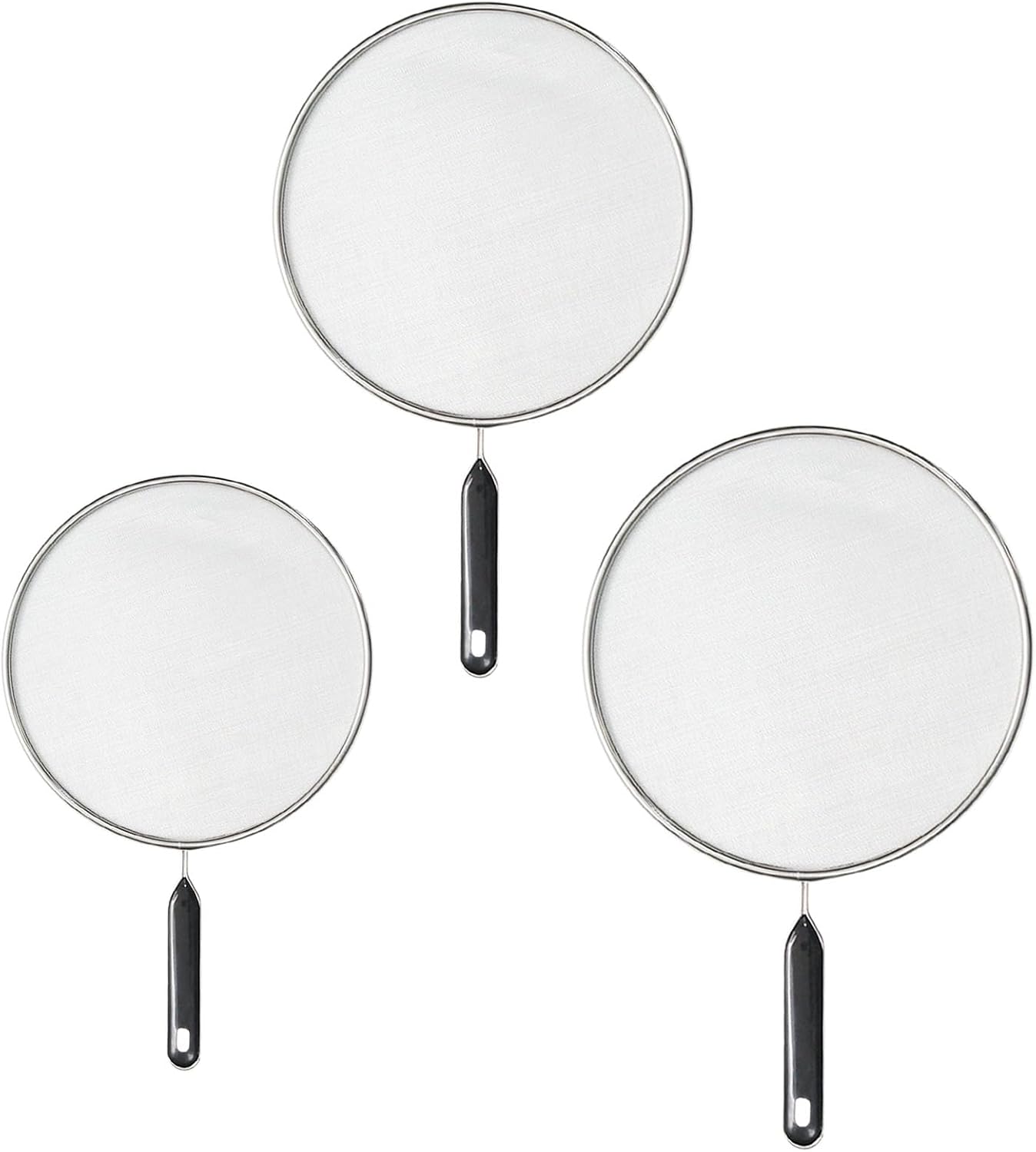 3 Pcs Splatter Screen for Frying Pan with Silicone Handle (9.8", 11.4", 13"), Stainless Steel Grease Splatter Guard for Kitchen Frying Pan Cooking to Prevent Oil Splatters