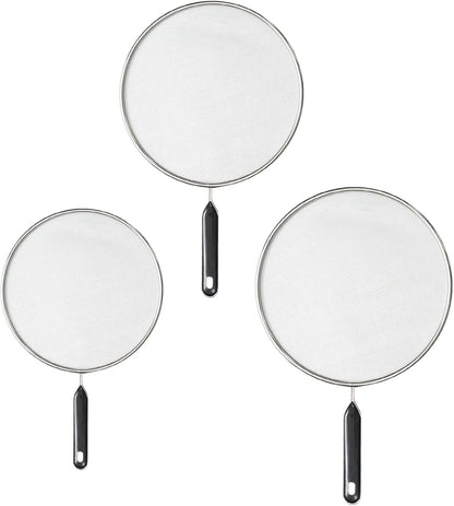 3 Pcs Splatter Screen for Frying Pan with Silicone Handle (9.8", 11.4", 13"), Stainless Steel Grease Splatter Guard for Kitchen Frying Pan Cooking to Prevent Oil Splatters