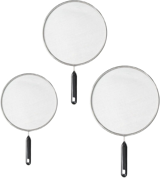3 Pcs Splatter Screen for Frying Pan with Silicone Handle (9.8", 11.4", 13"), Stainless Steel Grease Splatter Guard for Kitchen Frying Pan Cooking to Prevent Oil Splatters