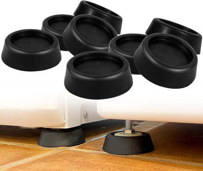 Anti Vibration Pads for Washing Machine, Dryer, Refrigerator, Table, Sofa, Bed & Other Furniture - Black Rubber Round Pads (Set of 8)
