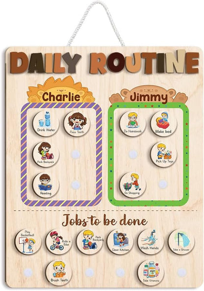 TinyKidz Wooden Daily Routine Chart 11x15, Schedule Board for Kids, Wooden Chore Chart for Kids, Responsibilities Chart for Toddlers, Morning Bedtime Routine for Toddlers
