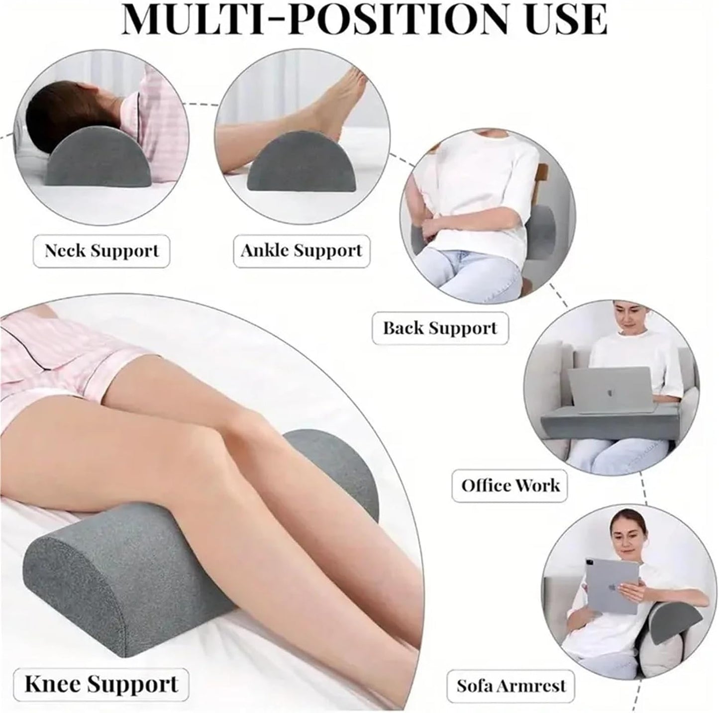 Half Moon Bolster Semi-Roll Knee Pillow Ankle & Knee Support Elevation Back Lumbar Neck Relief Pain Quality Memory Foam Filling(Khaki)