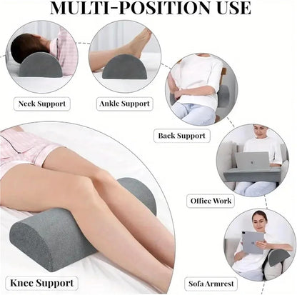 Half Moon Bolster Semi-Roll Knee Pillow Ankle & Knee Support Elevation Back Lumbar Neck Relief Pain Quality Memory Foam Filling(Khaki)