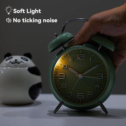 FLOITTUY Loud Alarm for Deep Sleepers 4'' Twin Bell Alarm Clock with Backlight for Bedroom and Home Decoration(Green)