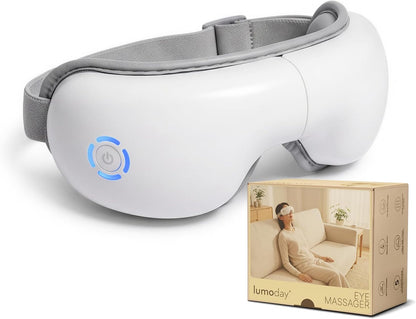Eye Massager with Heat and Compression for Eye Strain Relief, Heated Eye Mask for Dry Eyes, Migraine & Stress Relief, Bluetooth Music, Rechargeable Foldable (Matte White)