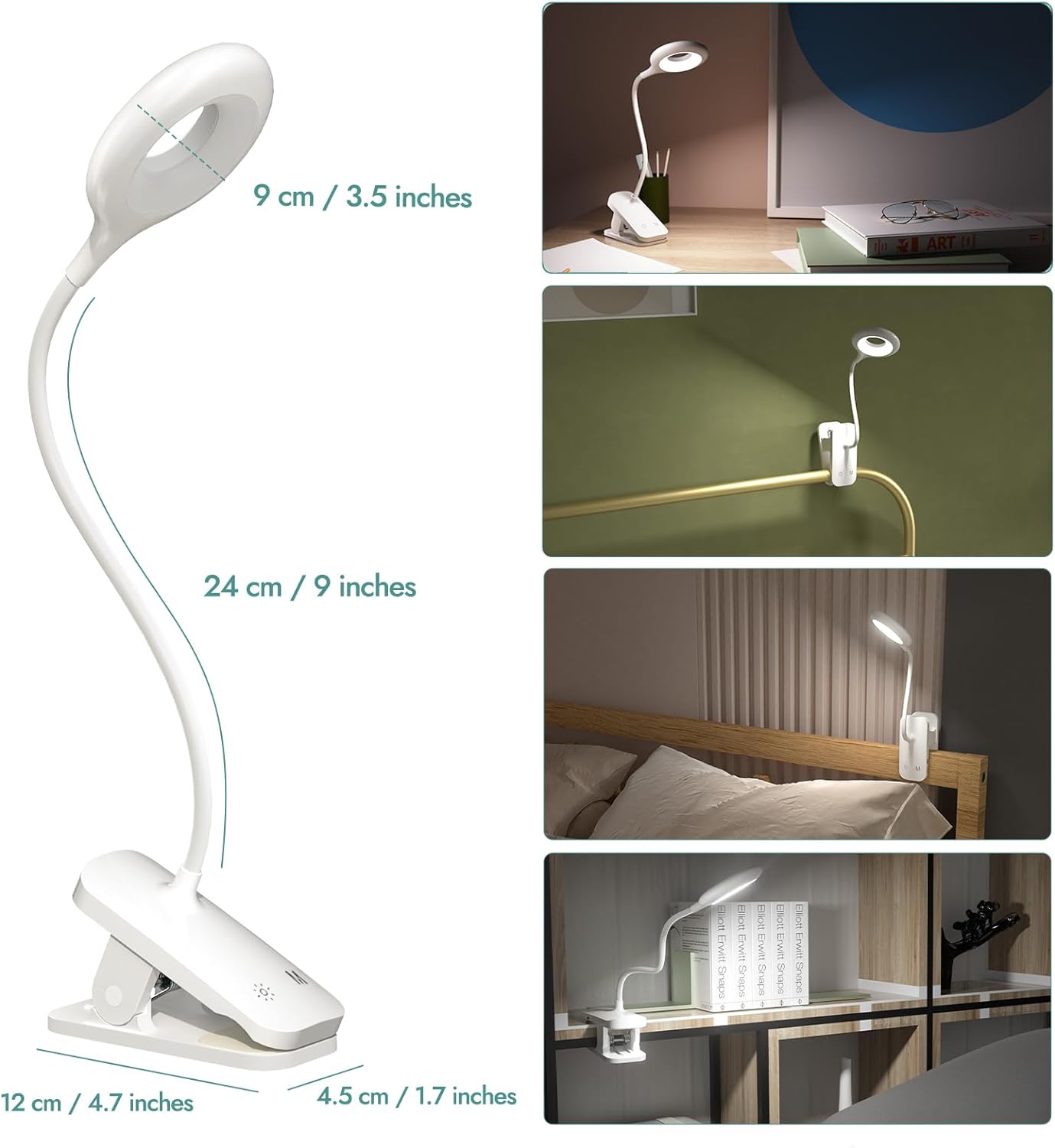 CUHIOY Rechargeable Clip on Reading Light for Bed Headboard, Pink, 1 Pack | Large Clamp Flexible Neck, Battery Desk Lamp, 5 Color 5 Brightness Touch Control, Flicker-Free LED Bedside Night Light