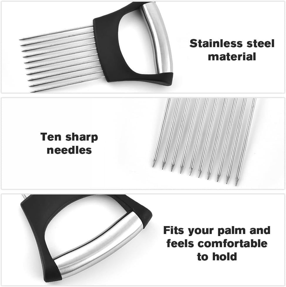 Onion Holder Slicer with Stainless Steel Blades, Vegetable Chopper for Tomato, Potato, Avocado, Lemon, Food Cutting Assistant Tool