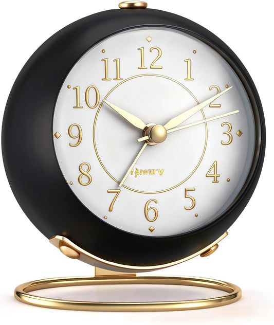 rjuwurv Metal Desk Alarm Clock, Retro Bedroom Table Vintage Analog Alarm Clock, Silent Non-Ticking Gold Clock, Bedside Décor(Sinor Gray)