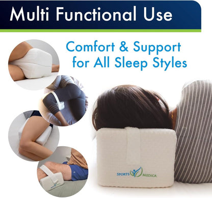 Sports Medica Doctor Developed Knee Pillow for Side Sleepers - Washable Cover Memory Foam Leg Pillow for Side Sleeping - Between Knee Hip Cushion