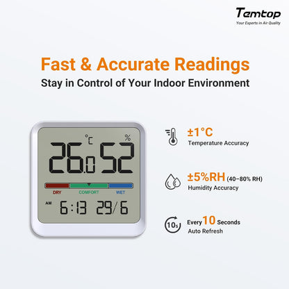 Temtop T1 Bluetooth Indoor Thermometer Hygrometer for Room Temperature | Humidity Notification Alerts, Data Export, Digital Gauge for Home, Office, Greenhouse, Garage, Nursery, Gift