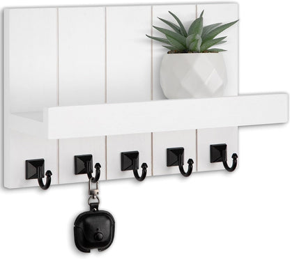 Key Holder for Wall, Decorative Key Holder with Shelf | Key and Mail Holder Wall Mount, Farmhouse Decor with 5 Key Hooks for Keys, Coats, ect.